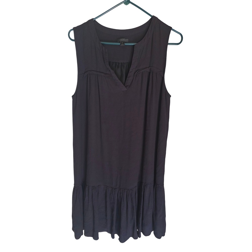 J.Crew Womens Sleeveless Split Neck Drop Waist Ruffle Hem Shift Dress Black M